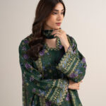 Green Arabic Lawn Unstitched Ensemble - View 1