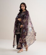 Maroon Arabic Lawn Unstitched Ensemble - View 3