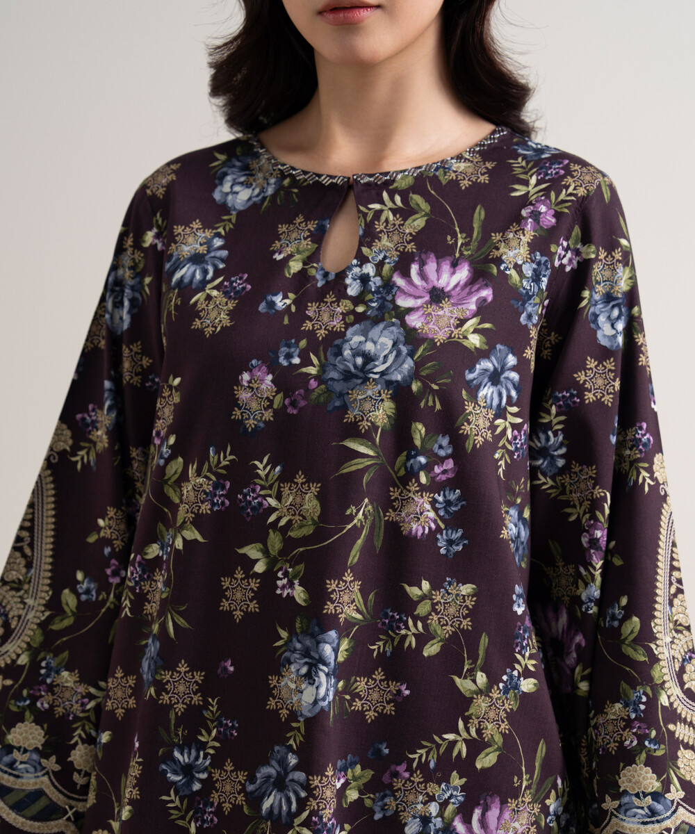 Maroon Arabic Lawn Unstitched Ensemble - View 1 Maroon Arabic Lawn Unstitched Ensemble - View 1