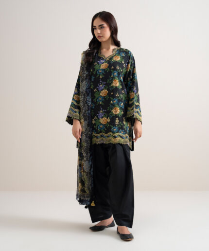 Black Arabic Lawn Unstitched Ensemble - View 2