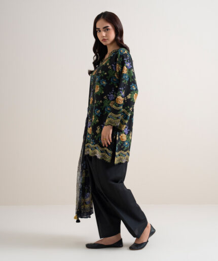 Black Arabic Lawn Unstitched Ensemble - View 1