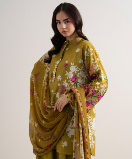 Mustard Arabic Lawn Unstitched Ensemble - View 1