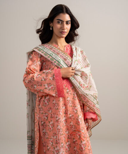 Peach Lawn Unstitched Ensemble - View 1