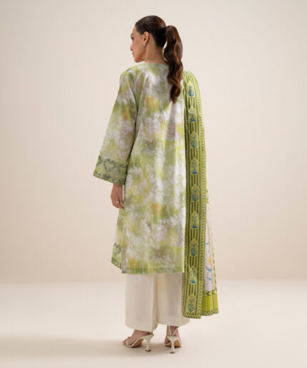 Green &Amp; White Lawn Unstitched Ensemble - View 2