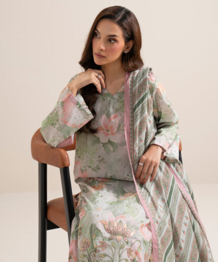 Ice Blue With Multi Lawn Unstitched Ensemble - View 2
