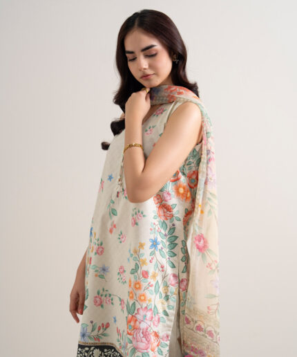 Off White Lawn Unstitched Ensemble - View 2