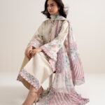 Off White And Pink Lawn Unstitched Ensemble - View 1