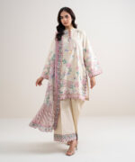 Off White And Pink Lawn Unstitched Ensemble - View 5