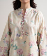 Off White And Pink Lawn Unstitched Ensemble - View 2
