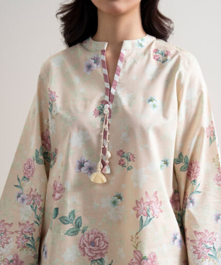Off White And Pink Lawn Unstitched Ensemble - View 2
