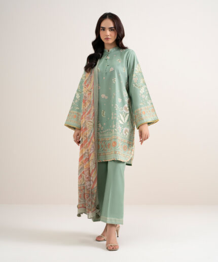 Mint Green Lawn Unstitched Ensemble - View 1