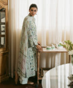 Light Aqua Lawn Unstitched Ensemble - View 4
