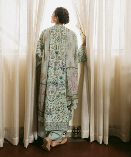 Light Aqua Lawn Unstitched Ensemble - View 2
