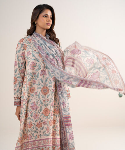 Peach Lawn Unstitched Ensemble - View 1