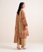 Beige &Amp; Maroon Extra Weft Jacquard Unstitched Ensemble - View 2