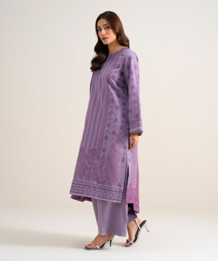 Lilac Extra Weft Jacquard Unstitched Ensemble - View 1