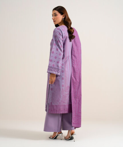 Lilac Extra Weft Jacquard Unstitched Ensemble - View 2