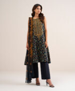 Black Extra Weft Jacquard Unstitched Ensemble - View 2