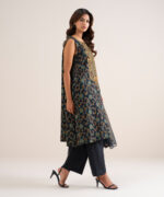 Black Extra Weft Jacquard Unstitched Ensemble - View 3
