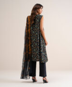 Black Extra Weft Jacquard Unstitched Ensemble - View 5
