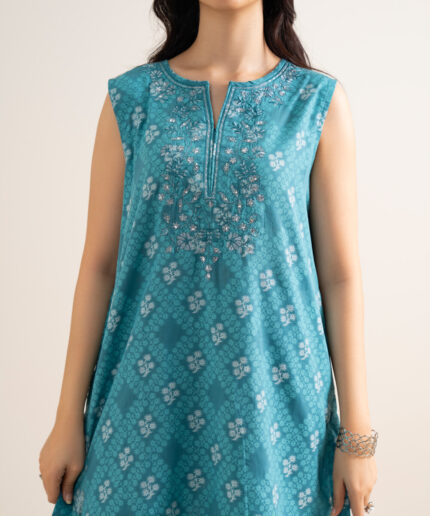 Blue Extra Weft Jacquard Unstitched Ensemble - View 1