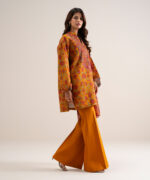 Orange Extra Weft Jacquard Unstitched Ensemble - View 3