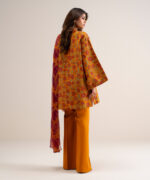 Orange Extra Weft Jacquard Unstitched Ensemble - View 4