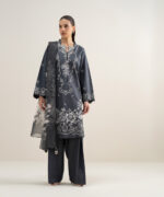 Grey Textured Lawn Unstitched Ensemble - View 4