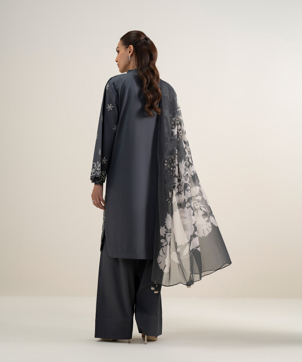 Grey Textured Lawn Unstitched Ensemble - View 1 Grey Textured Lawn Unstitched Ensemble - View 1