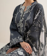 Grey Textured Lawn Unstitched Ensemble - View 3