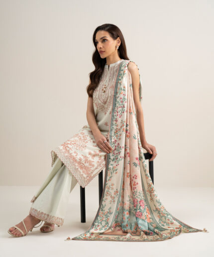Off White Lawn Unstitched Ensemble - View 2