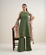 Green Dobby Unstitched Ensemble - View 2