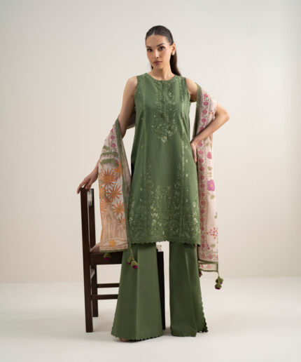 Green Dobby Unstitched Ensemble - View 2