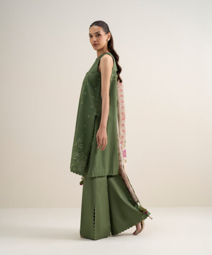 Green Dobby Unstitched Ensemble - View 1
