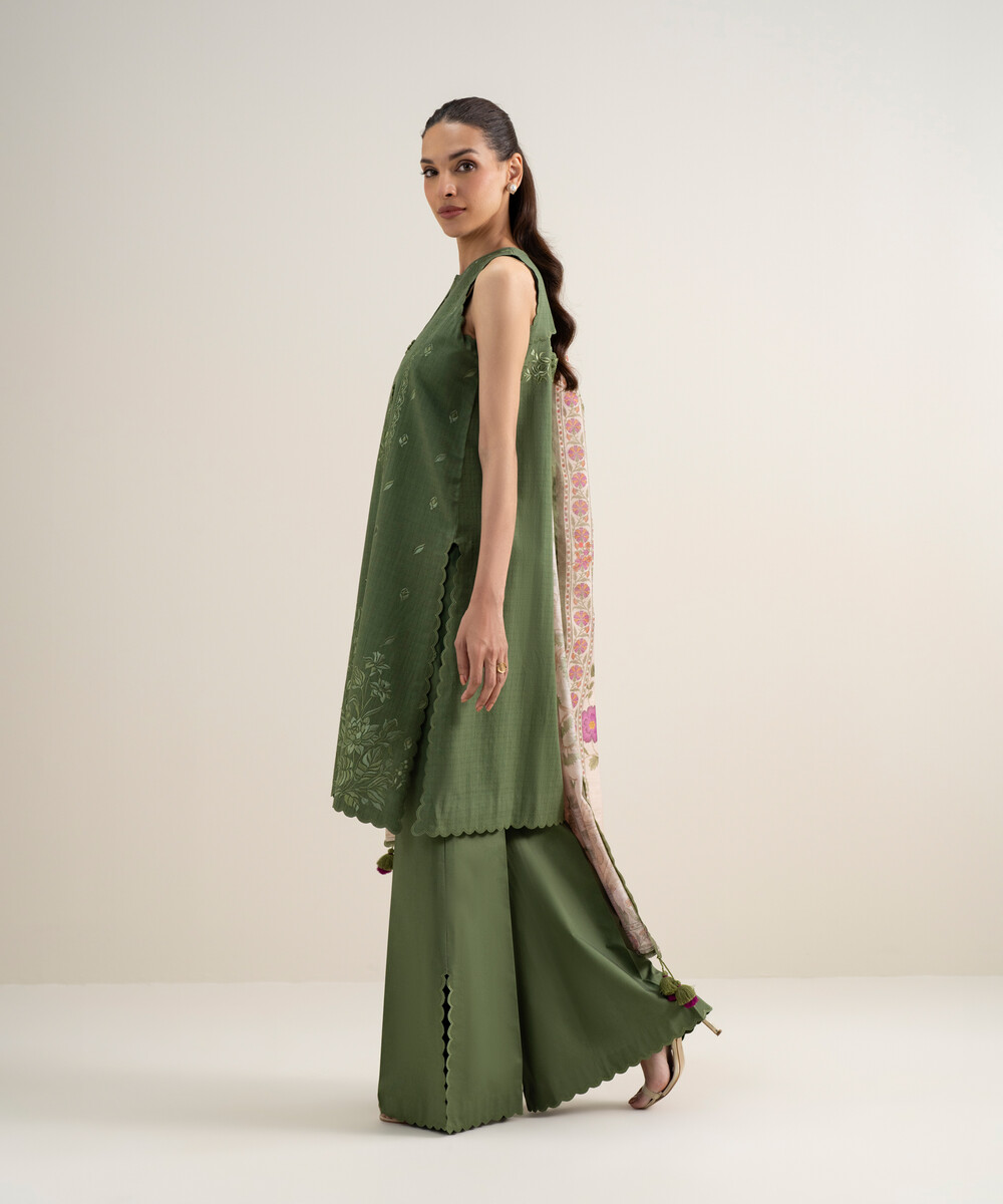 Green Dobby Unstitched Ensemble - View 1 Green Dobby Unstitched Ensemble - View 1
