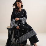 Black Dobby Unstitched Ensemble - View 1