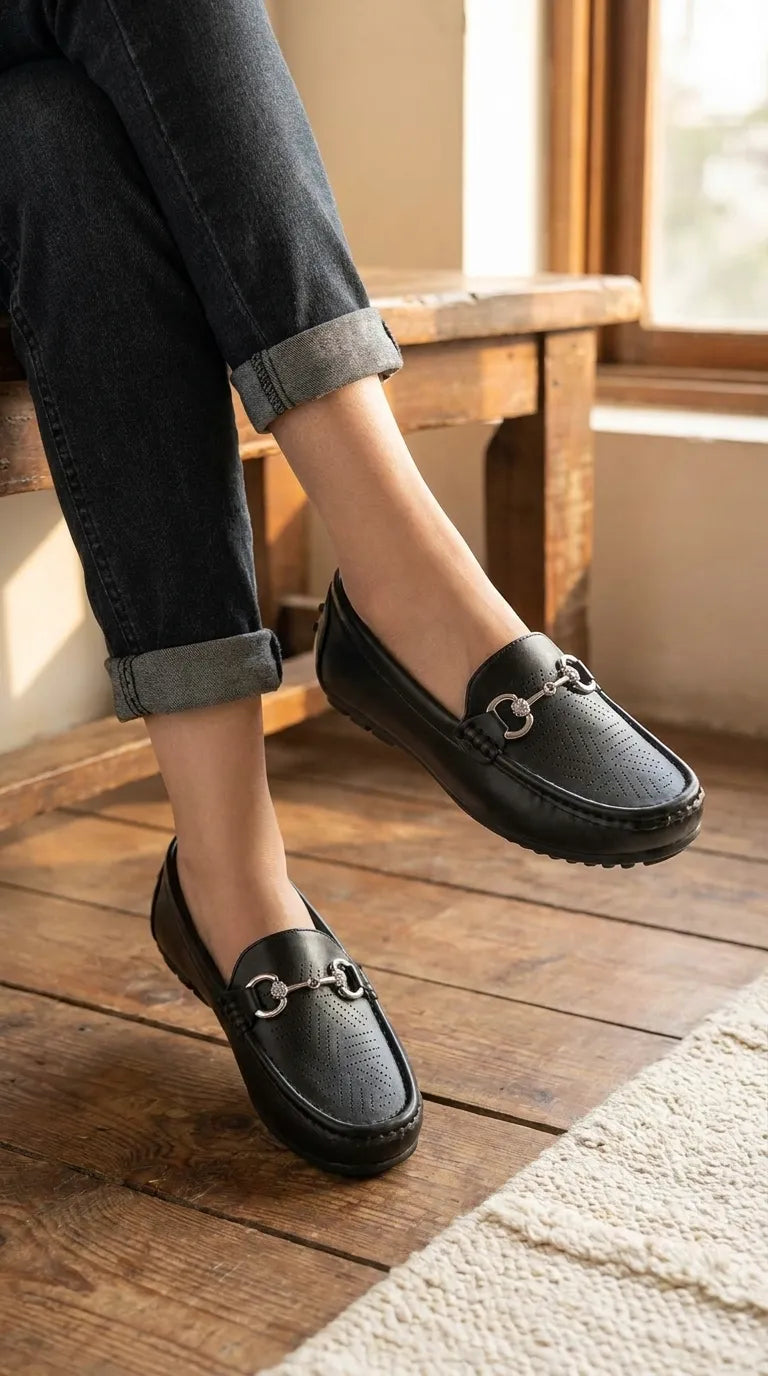 WN451201.jpg Black Moccasin For Women WN4512 - View 1