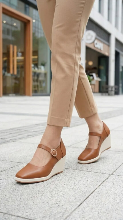 Tan Court Shoes For Ladies WN7607 - View 1